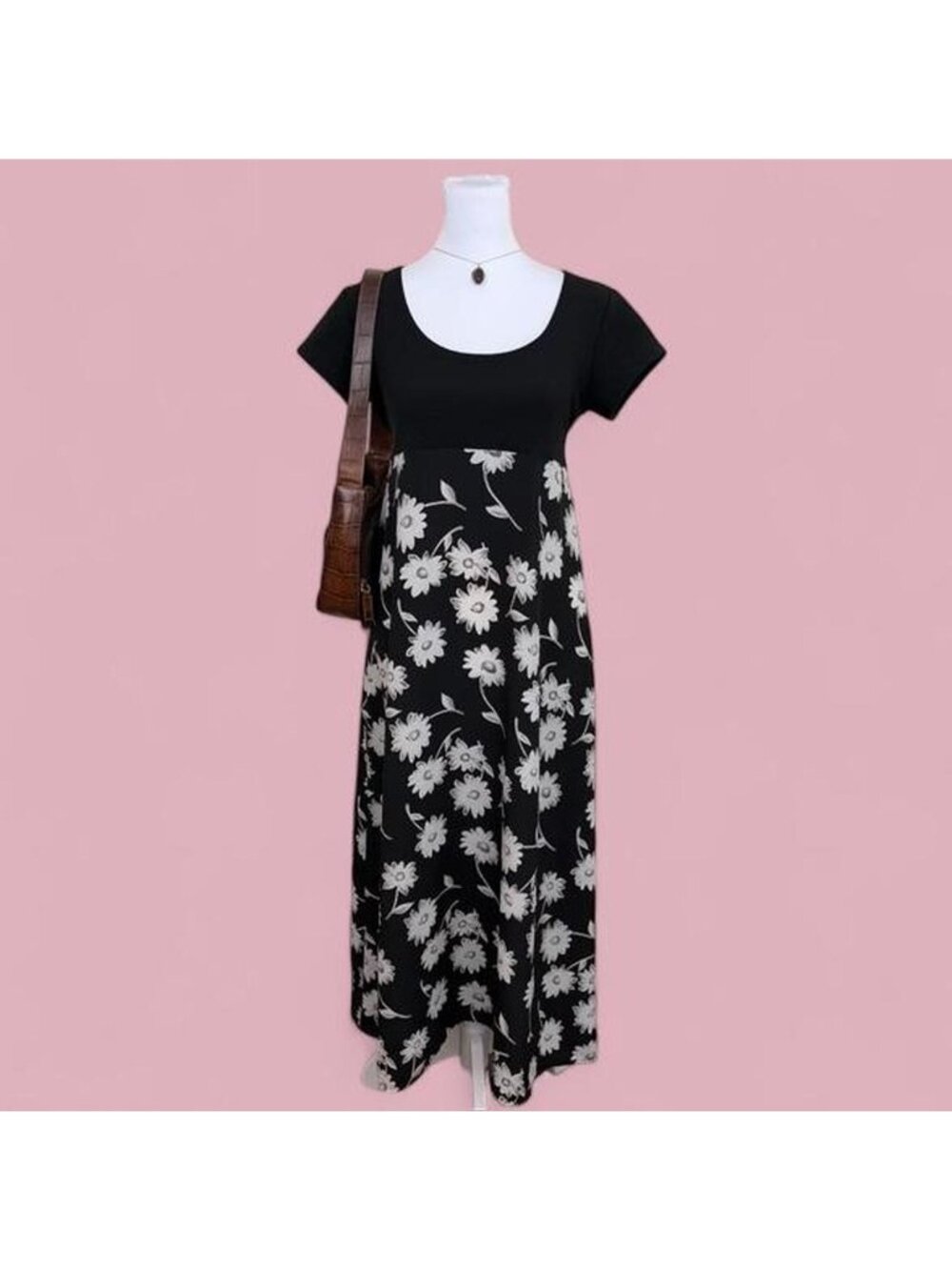 90s black floral cottagecore dress